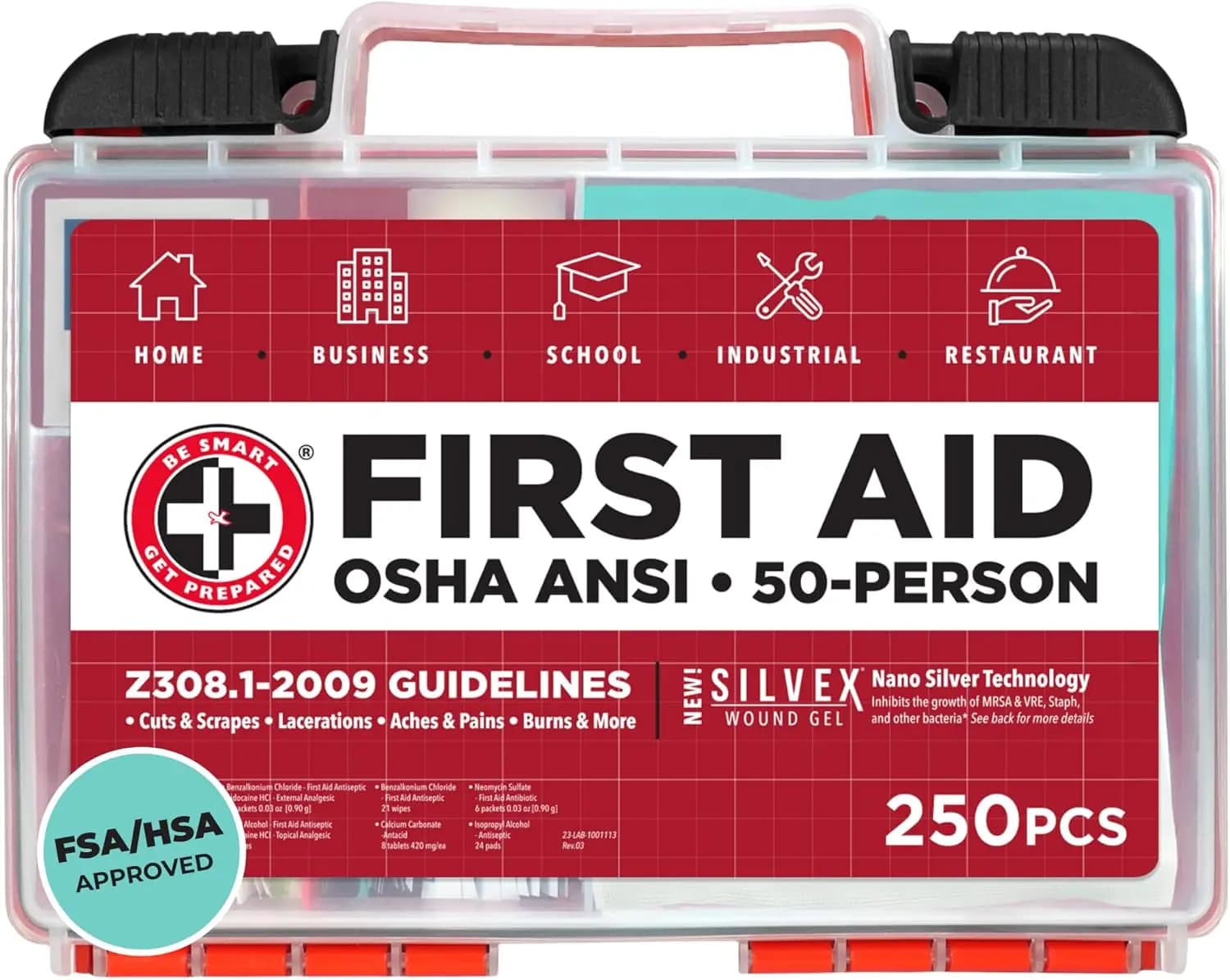 Kit di Pronto Soccorso per 50 Persone con 250 Pezzi - Conforme OSHA/ANSI per Uso Domestico, Aziendale e Industriale