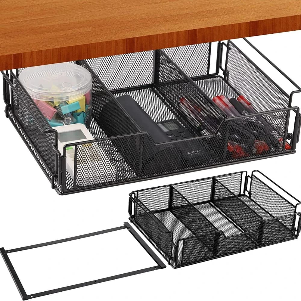 Cestino portaoggetti sotto scrivania in metallo, organizer a cassetto per forniture da ufficio, scrivania domestica e risparmio di spazio