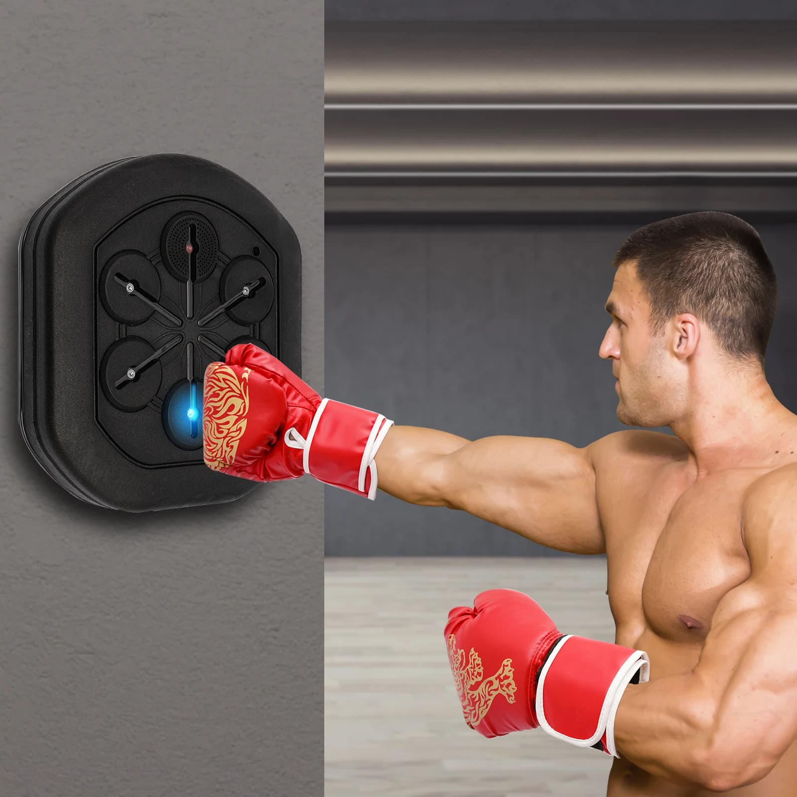 Music Punching Machine Bluetooth Wall Mounted Boxing Trainer Punching Bag, LED Wall Boxing Punching Pad with Boxing Gloves &Phone Bracket