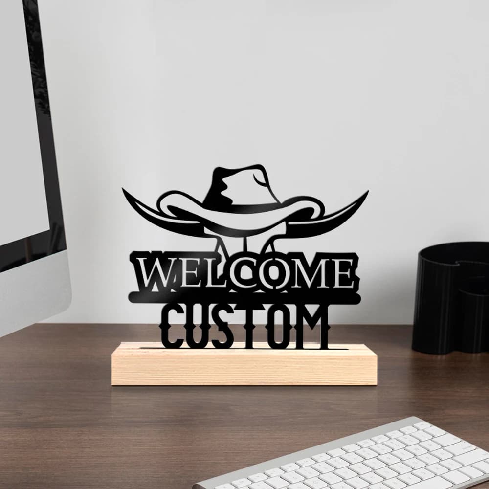 1pc Personalized Iron Desktop Ornament Custom Name With Wooden Base Modern Rural Home Desktop Decorations