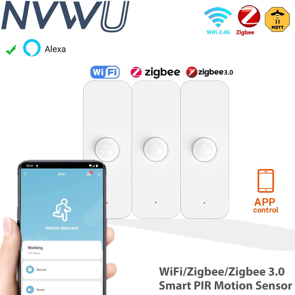 Sensore di Movimento PIR Smart WiFi Zigbee, Rilevatore di Presenza a Infrarossi per Casa Intelligente, Compatibile con Alexa e Zigbee2MQTT
