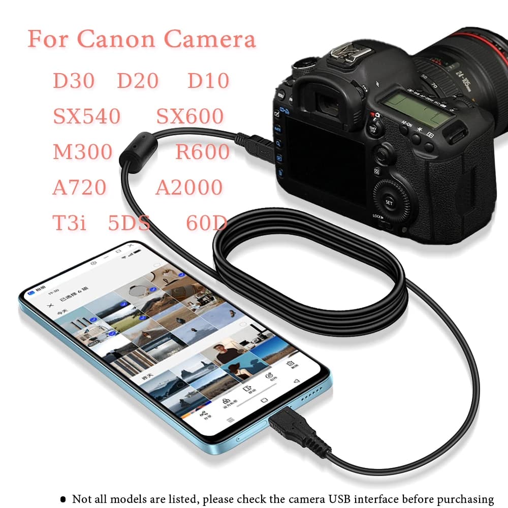 Canon OTG cable, from MiNi5P to TypeC, download photos or videos from your Canon camera to your smartphone or tablet PC sharing fast
