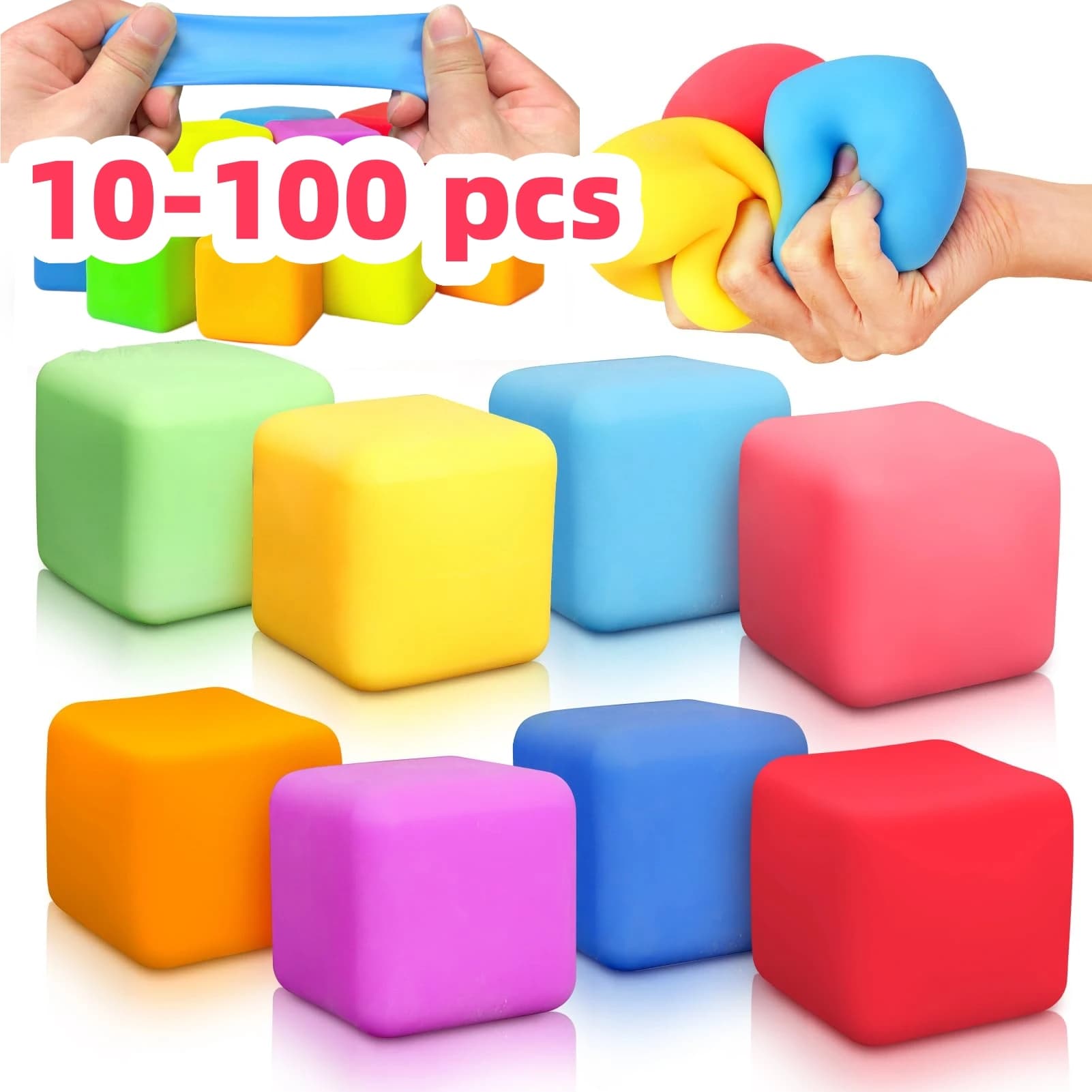 10-100Squishy Fidget Toys for Kids, Dough Stress Cube for Anxiety Relief, Pull Stretch Sensory Squeeze Toys,Classroom Prize Box