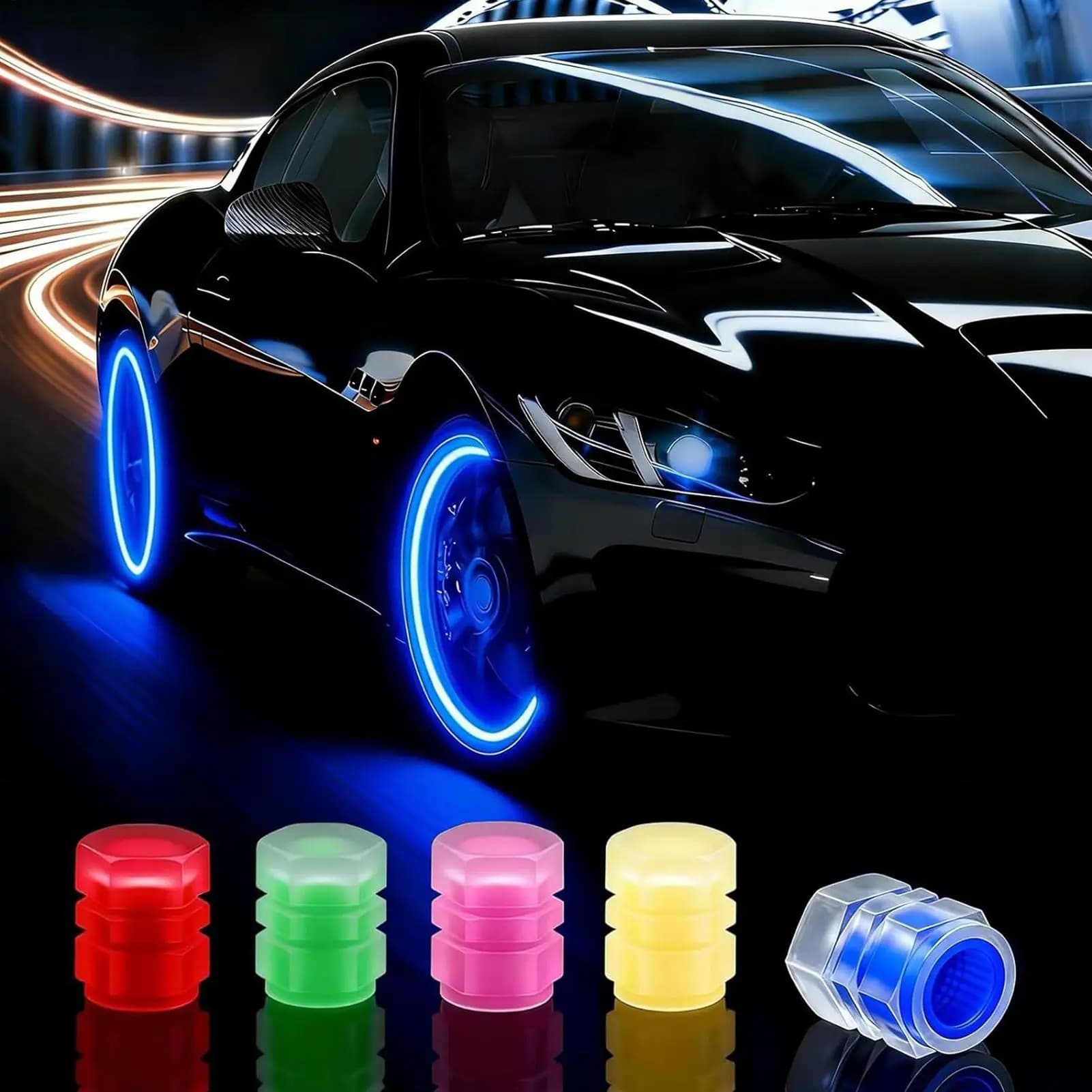 20 tappi valvola fluorescenti per pneumatici auto, luminosi al buio, protezione antipolvere per valvole ruota auto