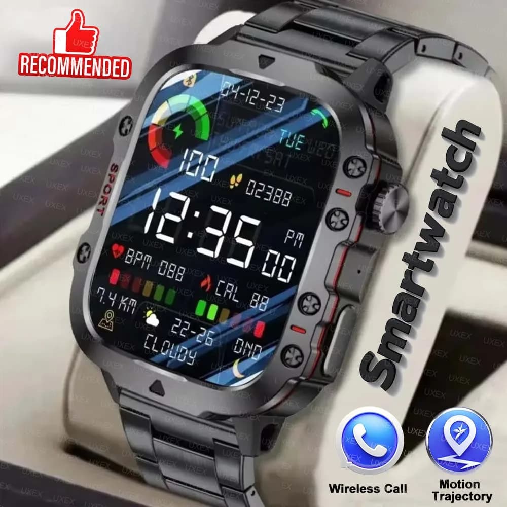 Plus Men's Robust Military Watch, Outdoor Watch, LED Torch, Touch Screen, Voice Call, Bluetooth, Multifunction Smartwatch