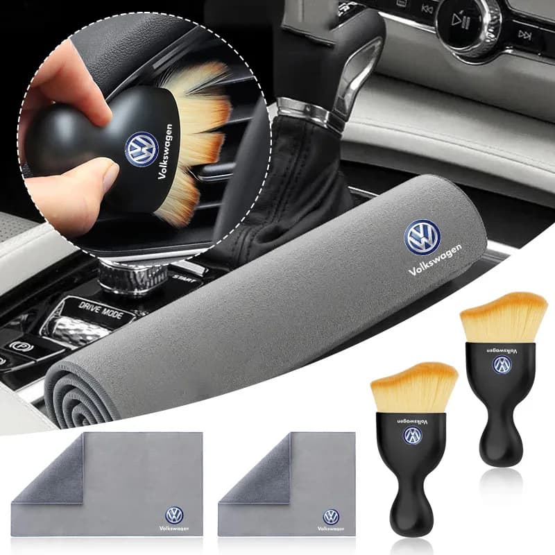 Panno in pelle scamosciata per la pulizia dell'abitacolo, spazzola morbida per la pulizia delle bocchette dell'aria condizionata, strumento di pulizia per VW Polo GOLF Tiguan Auto Logo