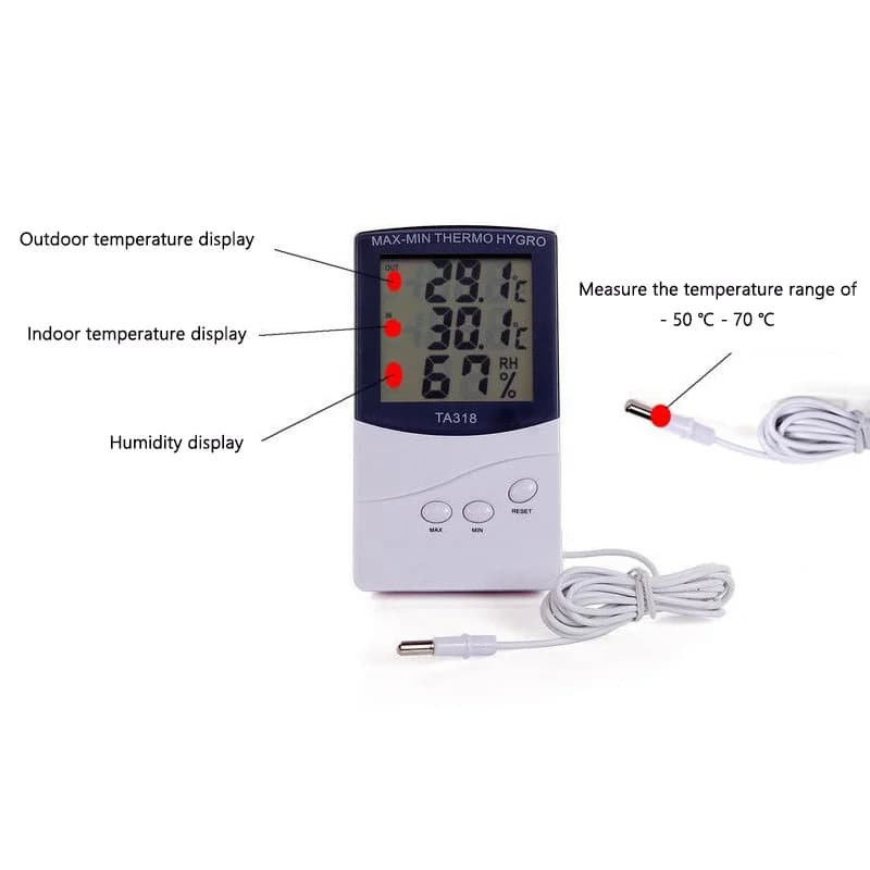 Termometro Elettronico TA318 con Display LCD per Interni ed Esterni, Igrometro con Schermo Grande