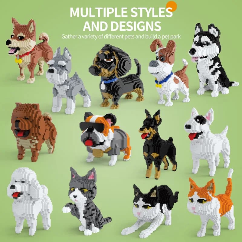 Blocchi di Costruzione Creativi MOC a Forma di Animali Cartoon, Giocattolo Educativo DIY per Cani e Gatti, Puzzle da Assemblare, Regalo di Compleanno