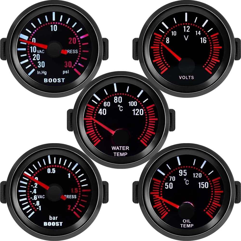 Manometro 2'' 52MM per giri/min, temperatura acqua, temperatura olio, pressione turbo (PSI/Bar), pressione olio, tensione e vuoto per auto da corsa a benzina 12V