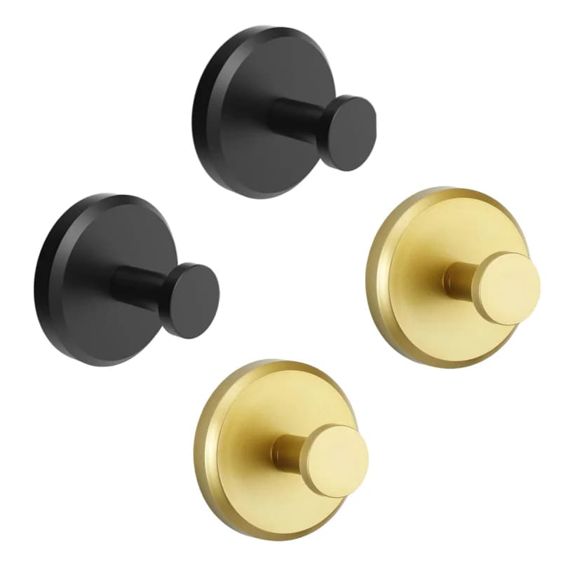 Ganci di aspirazione in acciaio inossidabile da 2 pezzi - Ganci senza punzonatura neri/oro per bagno, camera da letto e sospensione in stile scandinavo