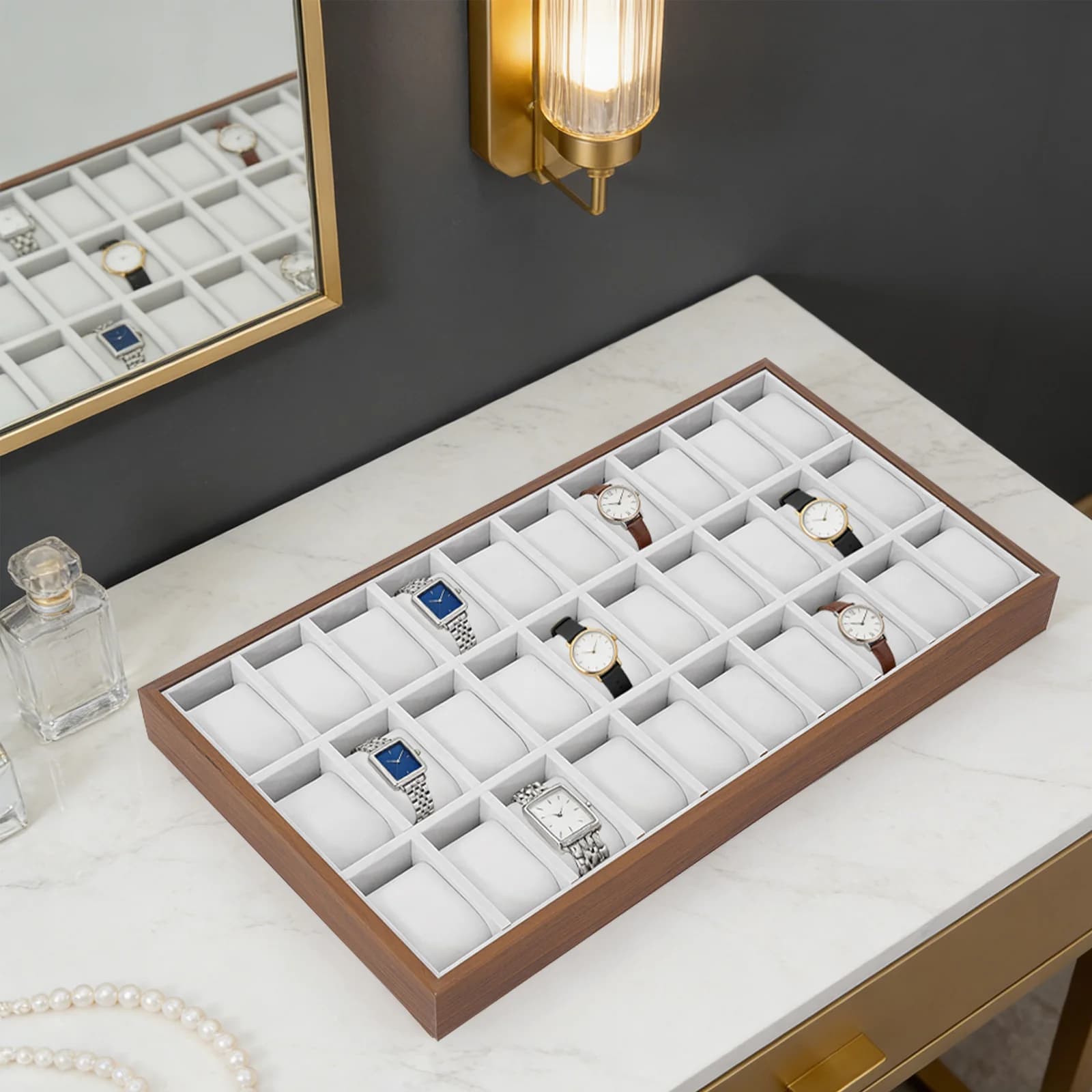 Watch box with 30 compartments, clock display, jewelry case, birthday gifts, Valentine's Day, wedding