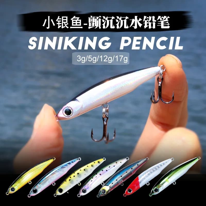 DUODUOYU 1PCS Affondamento Matita Richiamo di Pesca 3.5g/5.4g/8.3g/12g/17g Mini Artificiale Esca Dura 3D Occhi Pesca Alla Trota attrezzatura da pesca