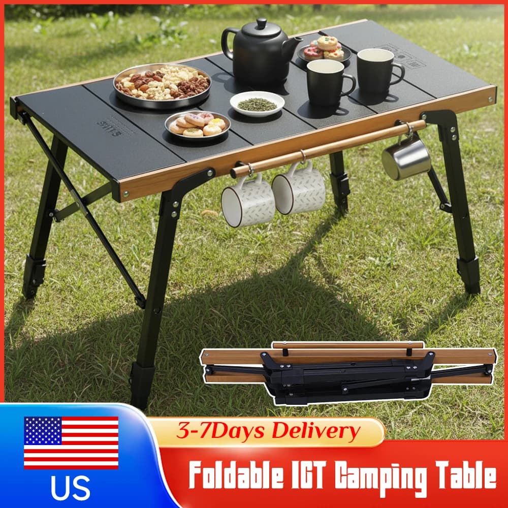 IGT Table Foldable Portable Aluminum Alloy for Camping, Barbecue, Wood Stove, Picnic and Travel with Transport Bag and Accessories