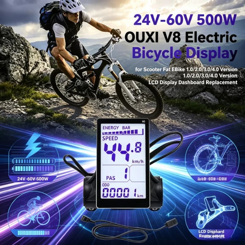 24V‑60V 500W OUXI V8 EBike LCD Display Dashboard For Fat Electric Bicycle Scooter 1.0‑4.0 Version Replacement Part