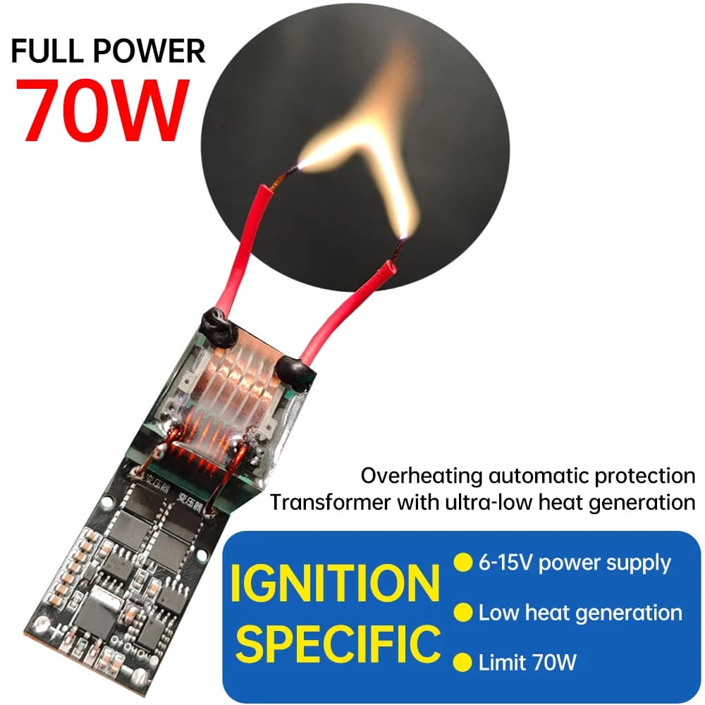DC 6-15V a AC 10kV-25kV Accenditore ad arco Modulo ad alta tensione Accendino 12V Basso calore Tempo di lavoro lungo 20kV AC 70W Trasformatore