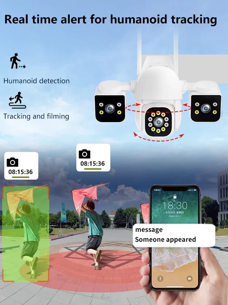 IPC360Home APP Telecamera dome IP PTZ wireless a colori con triplo obiettivo 6MP AI Rilevazione umanoide Sicurezza domestica CCTV Baby Monitor