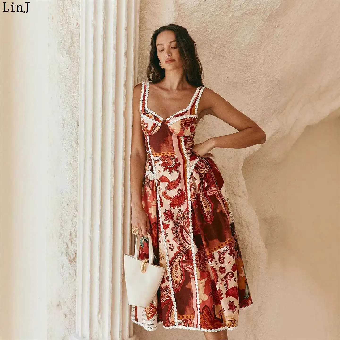 Sexy Lace Trim Patchwork Strap Slip Dress Fashionable European Style Three Quarter Sleeve Casual Wear for Middle-Aged Women