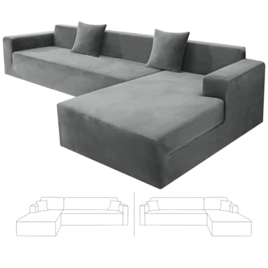 Seat cover in Soft Velvet 2026, Protective Covers with Elastic Bottom for Sectional Sofa L, Set of 2 Pieces, 3 Post Protection