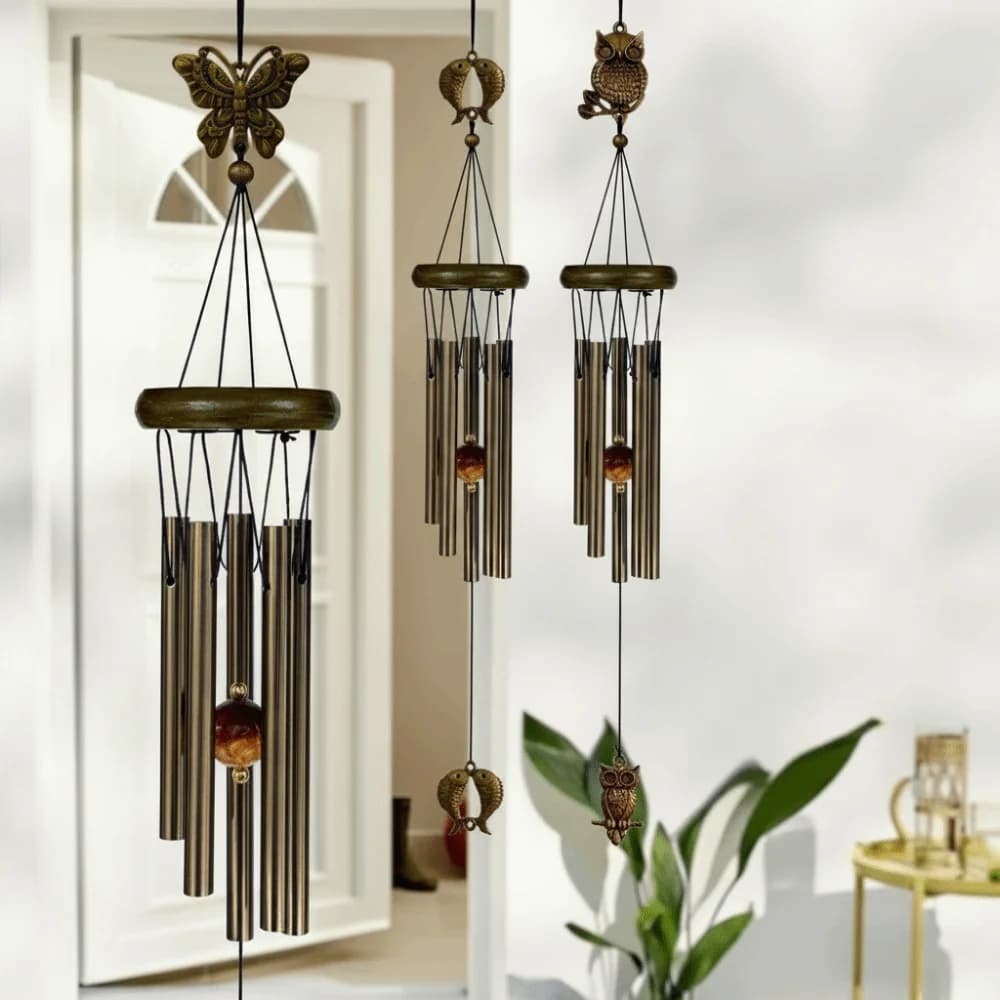 Creative Rustic Style Metal Wind Chimes Butterfly Design Aluminum Pipe Garden Hanging Pendant Soothing Outdoor Wind Chimes Gift