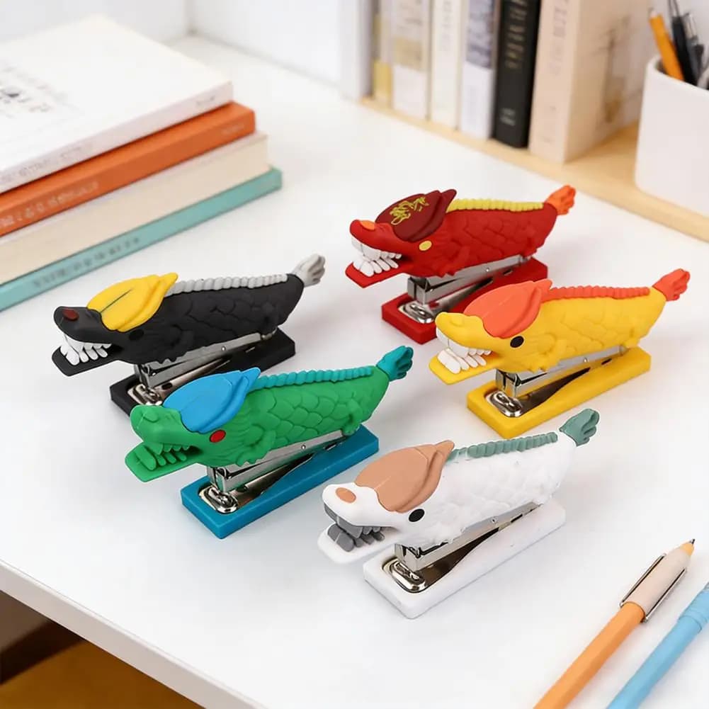 Mini Cucitrice a Forma di Drago Compatta con Rimuovi Punti Metallici per Casa, Ufficio e Scuola, Elegante Accessorio da Scrivania