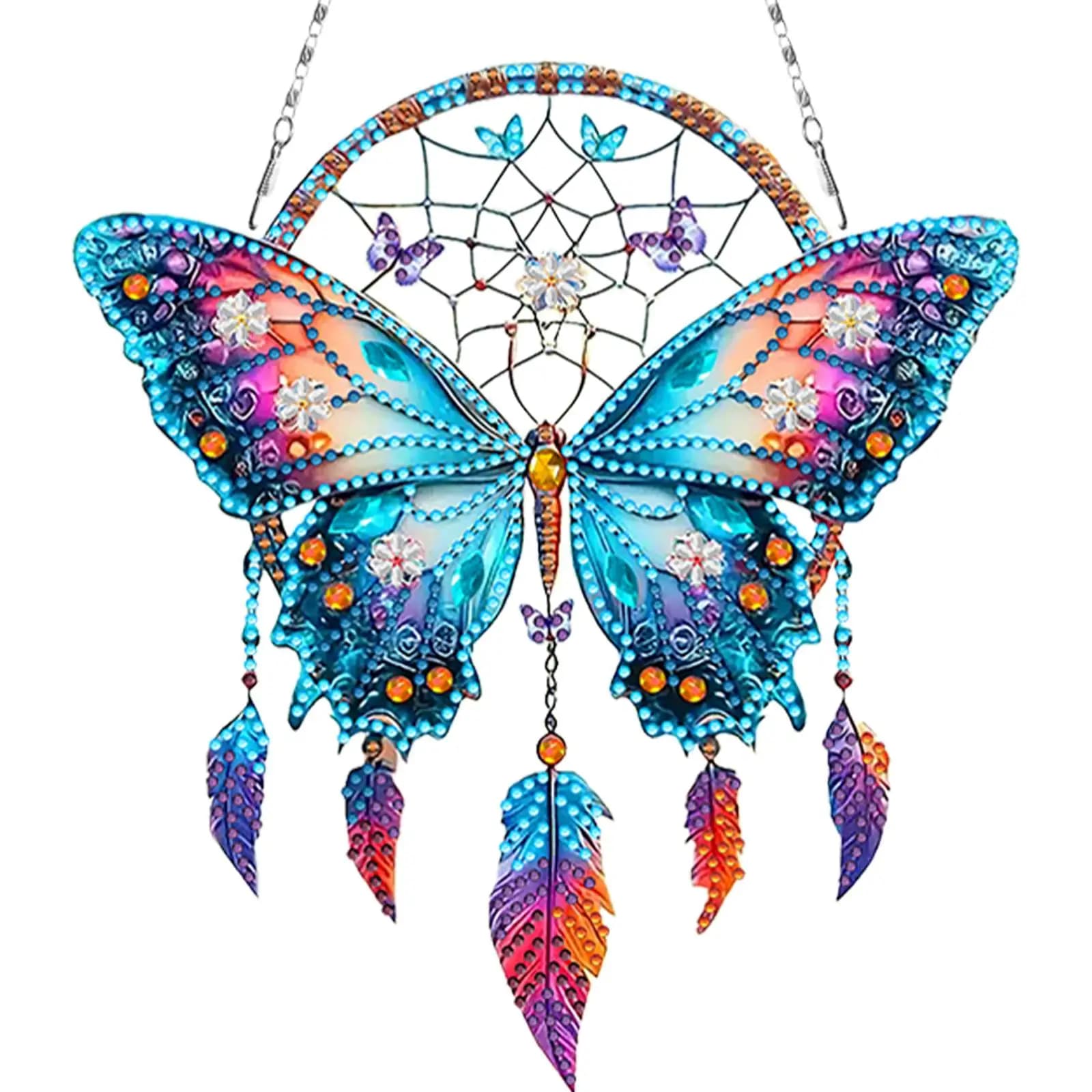 2D Flat DIY Diamond Painting Art Pendant Window Hanging Butterfly Dream Catcher