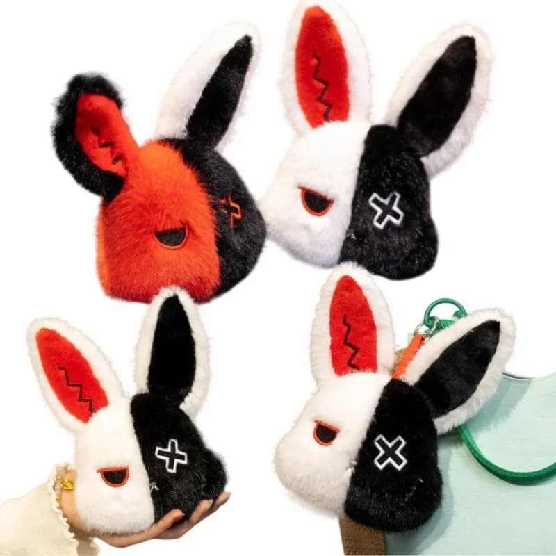 Dark Gothic Halloween Bunny Plush Keychain Two Tone X Eye Rabbit Stuffed Collectible Figure For Horror Fans Collection Gift