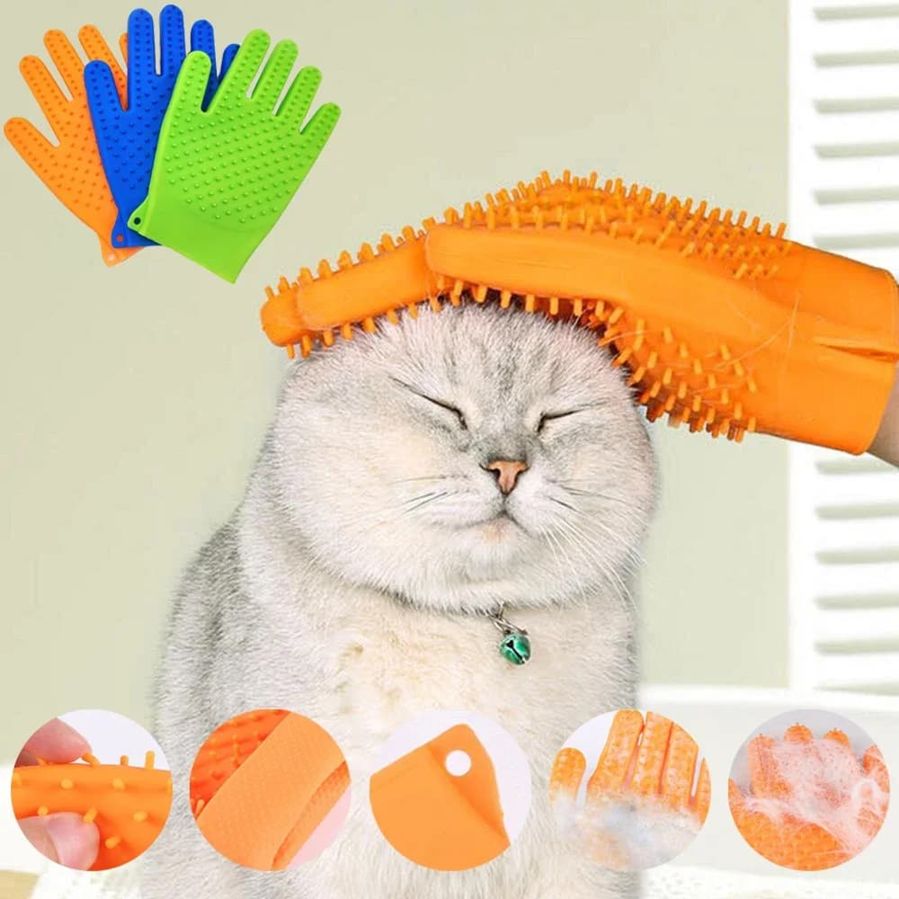 Guanto per spazzola a doppio lato per cani in silicone Massaggio delicato sulla schiena Spazzola per lavare la pelliccia Pet Cat Toelettatura Spazzola per deshedding Guanto Spazzola da bagno