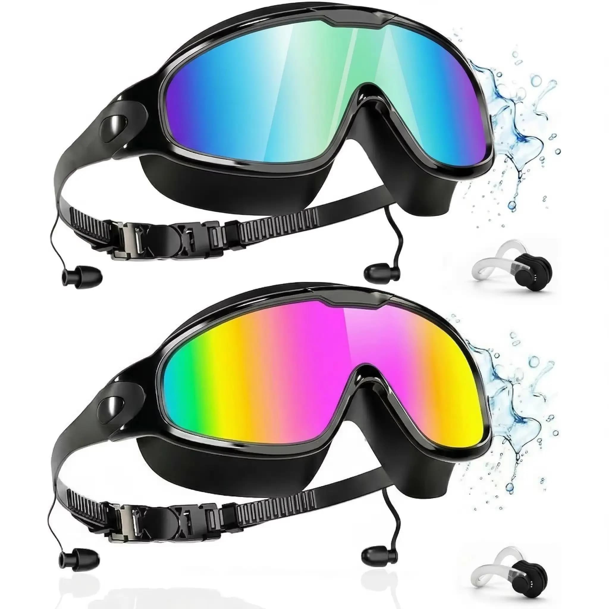 Swim Goggles 2 Pack, Wide View Anti Fog&UV Swimming Goggles for Audlt, No Leak Pool Beach Essentials for Men Women