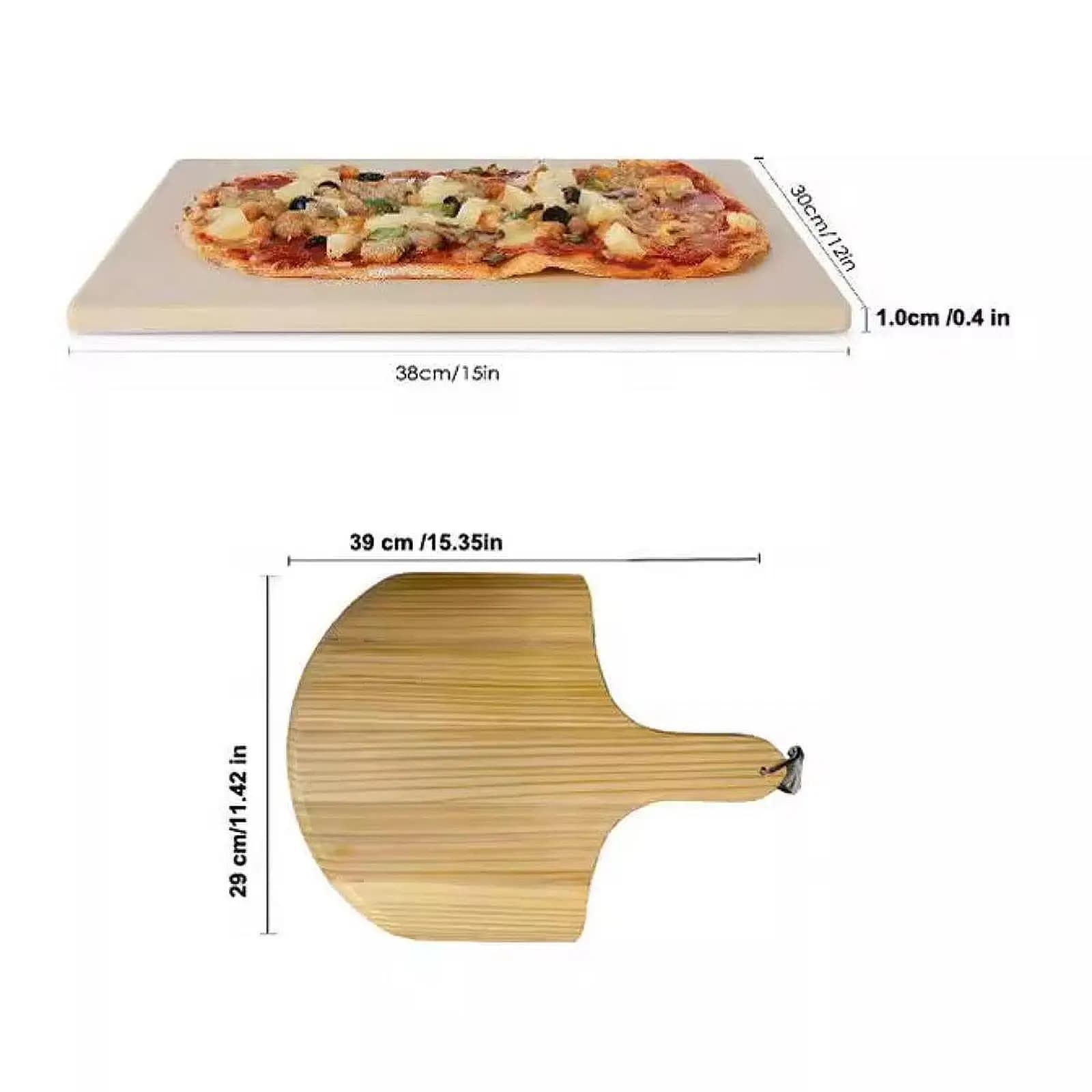 Pietra per pizza extra large, grigliate per pizza rettangolari con buccia di legno, kit di accessori per la produzione di 15" x 12" per grigliare e cuocere al forno