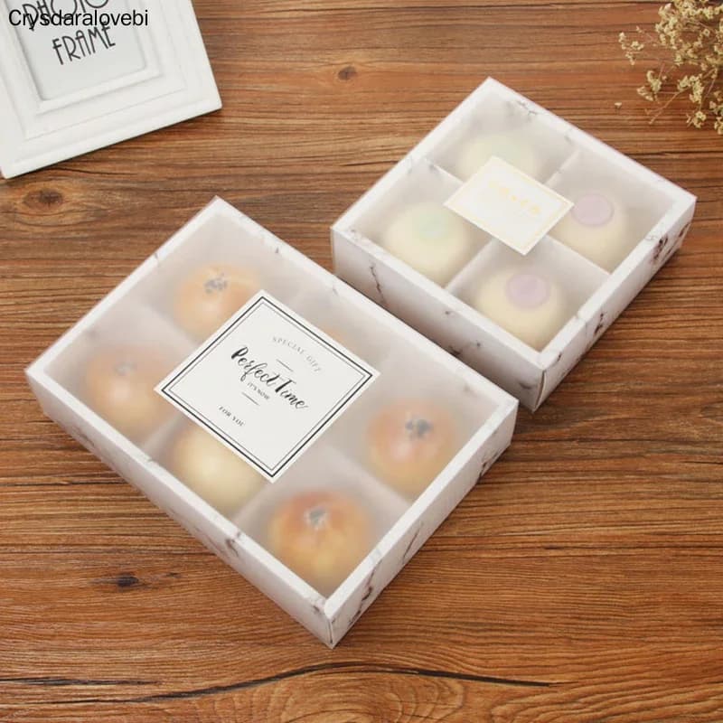 10PCS 4/6 Cupcake Marmorizzazione Cassetto Scatola Della Torta Con Copertura Opaca Biscotti Del Partito Dessert Cottura Scatola di Imballaggio di Carta Kraft regalo