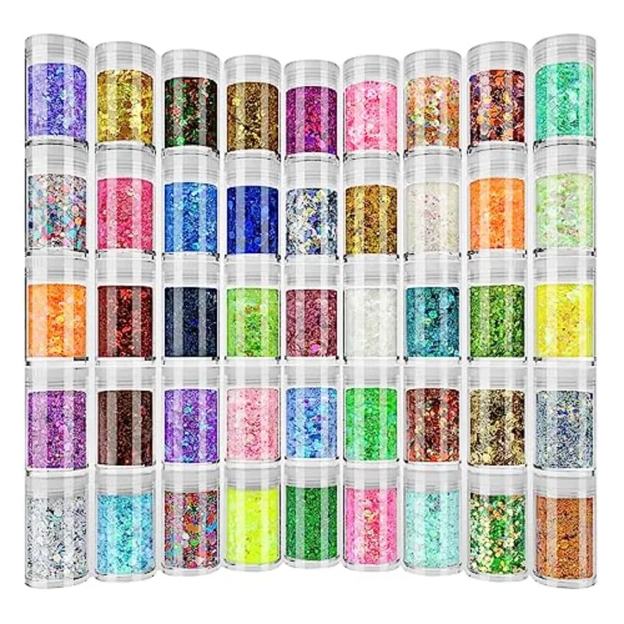 Holographic Chunky and Fine Glitter Mix, 45 Colors Craft Glitter for Epoxy Resin Arts, Iridescent Nail Glitter, Cosmetic Eye Ha