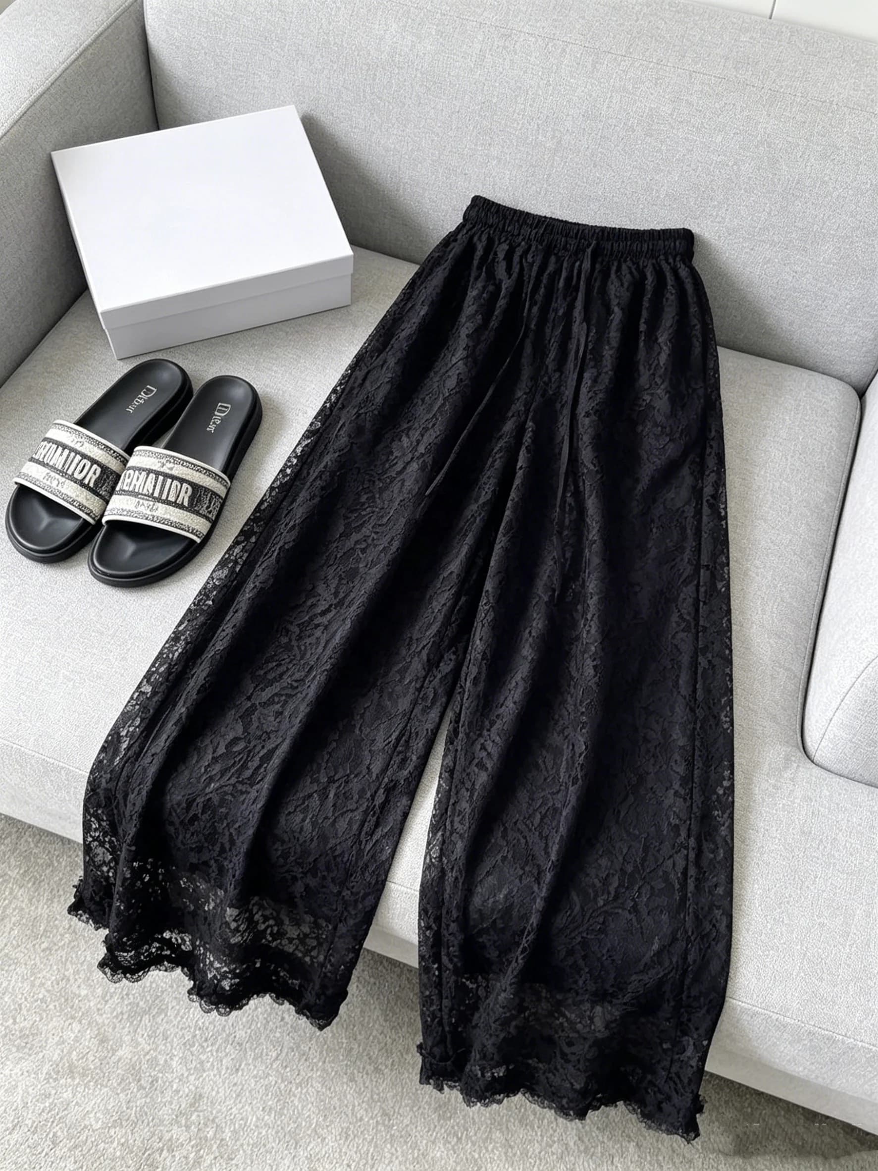 Summer 2026 plus Size Lace Splice Loose Meat Concealing Slimming Straight Leg Pants Casual Style Girls High Waist Long Trousers