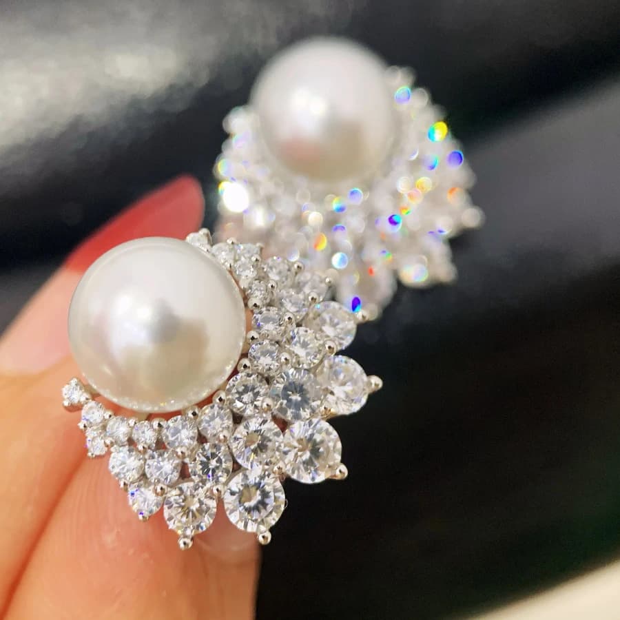MeiBaPJ 9-10mm Natural Semiround Pearls Button Earrings with Flower Real 925 Sterlings Silver Fine Charm Wedding Jewelry for Women