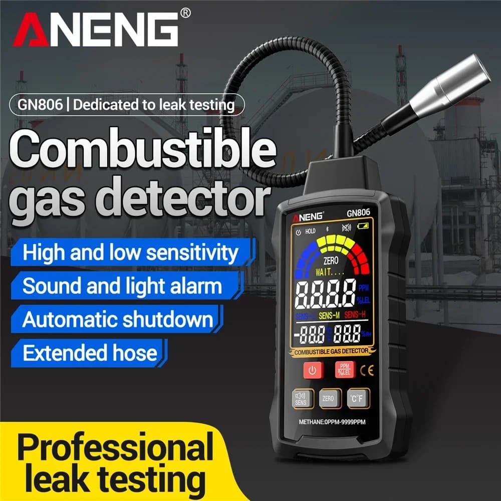 Rilevatore di Gas Combustibili ANENG GN806, Analizzatore Professionale con Rilevamento 9999PPM/20%LEL, Schermo LCD, Allarme Sonoro e Luminoso