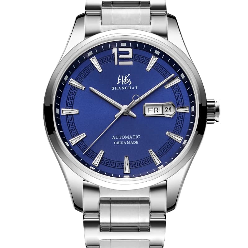Shanghai Watch Blue Fashion Trend Orologio meccanico automatico impermeabile con cinturino in acciaio con fondo trasparente Orologio da uomo 706