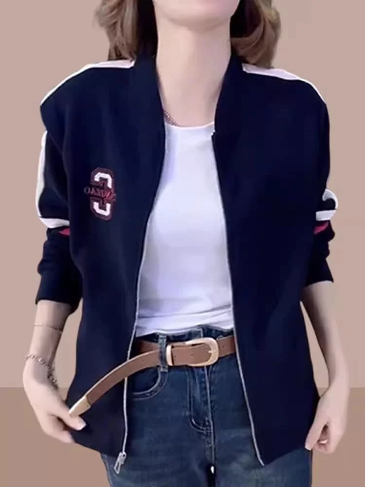 Women's Short Casual Sporty Cardigan Jacket Spring Autumn New Style Baseball Uniform Open Front Breathable Long Sleeve Top