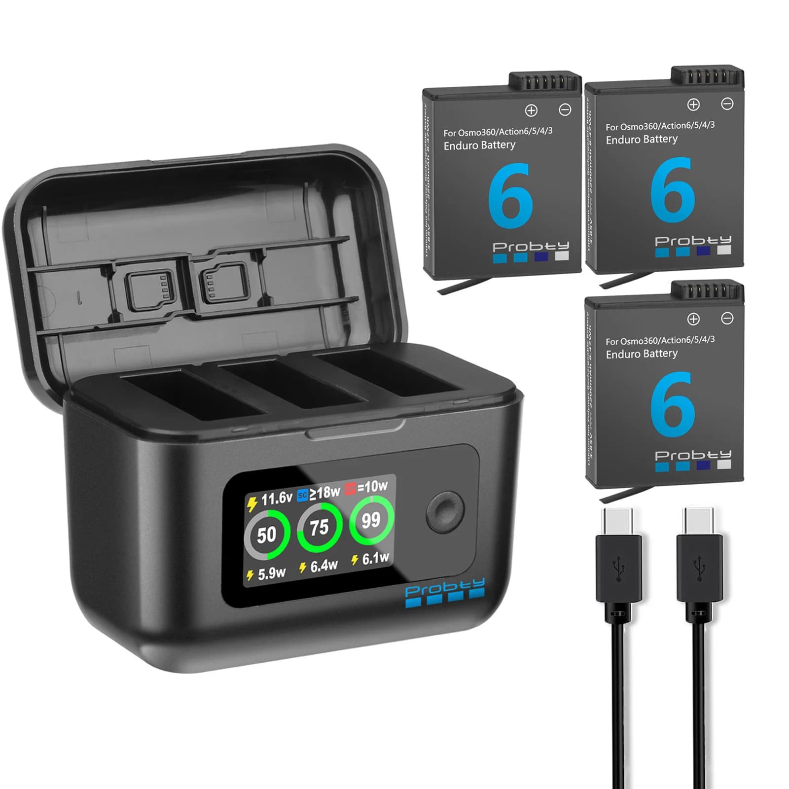2200 mAh replacement battery for DJI Osmo Action 6/5/4/3, Osmo 360, 3-channel charger box for DJI 3/4/5Pro accessories
