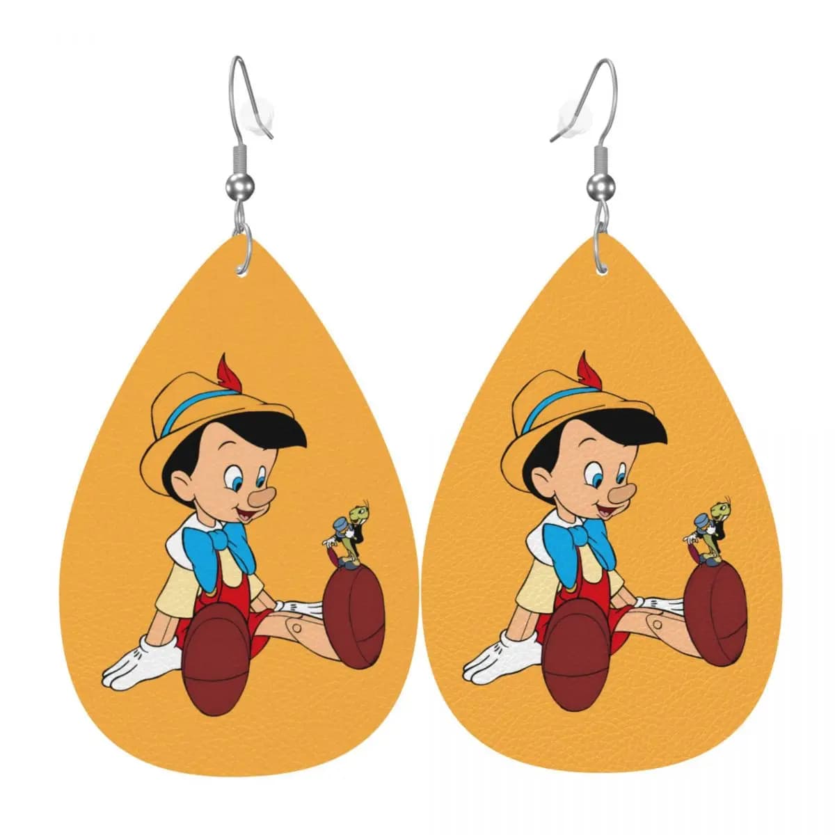 Orecchini a Goccia in Pelle Personalizzati con Pinocchio per Donne, Orecchini in Pelle alla Moda Leggeri per Feste e Vacanze