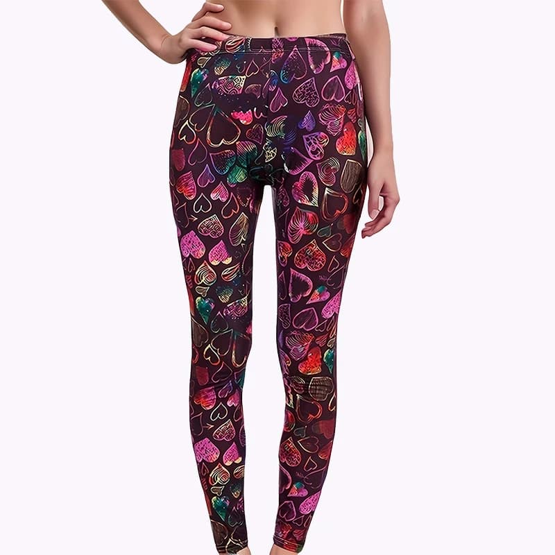 CUHAKCI Autunno e inverno alla moda casual rosso e bianco leggings a forma di cuore leggings pantaloni a matita sexy con stampa spazzolata