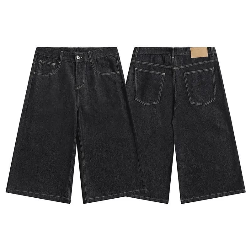 Jeans American Style Lavati Blu Scuro a Gamba Larga e Dritta, Vita Media, Casual Giovanile, Lunghezza Sette Ottavi