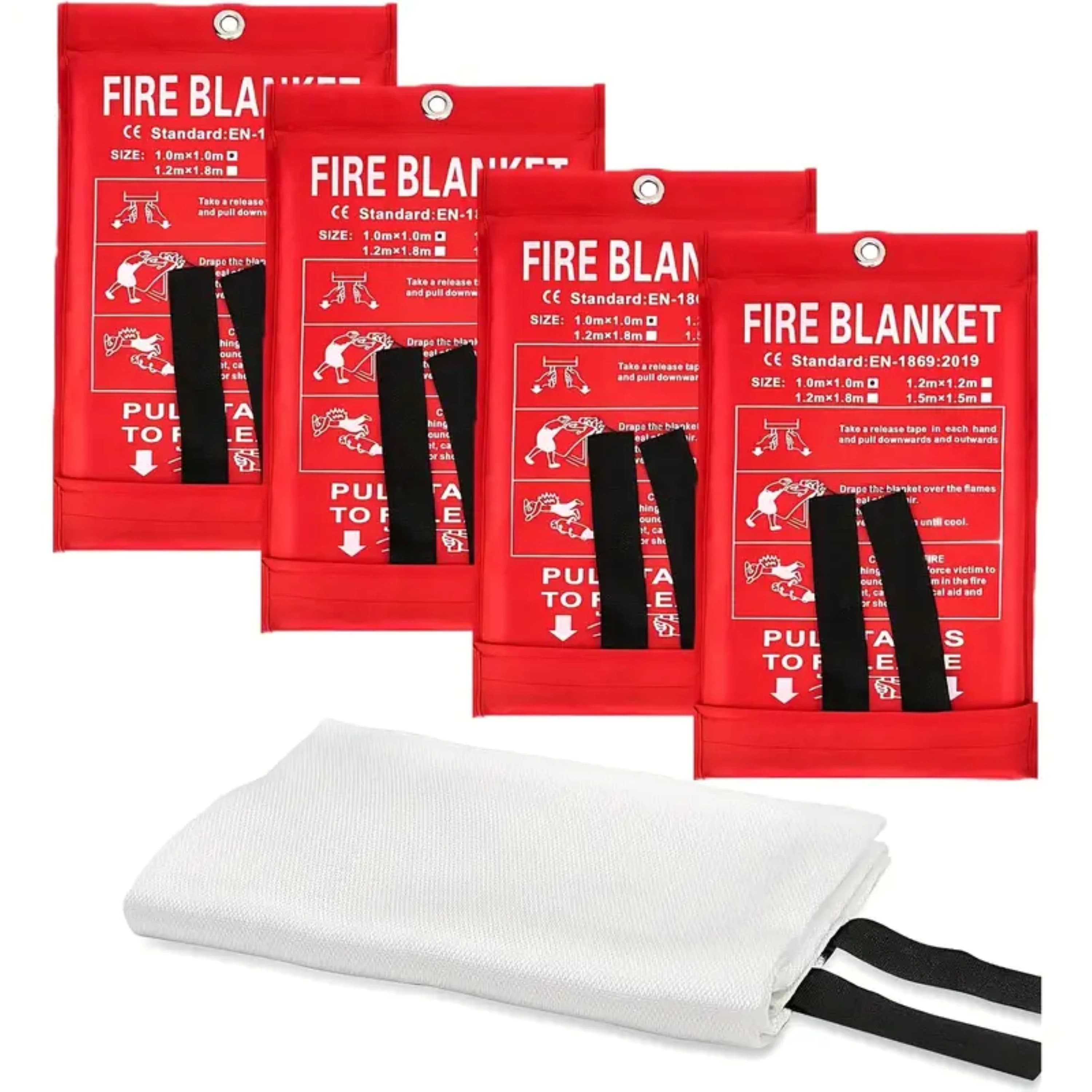 Coperta Antincendio di Emergenza - Confezione da 4 - Coperta Antincendio in Fibra di Vetro per Cucina, 100x100 cm, per Casa, Cucina, Incendi