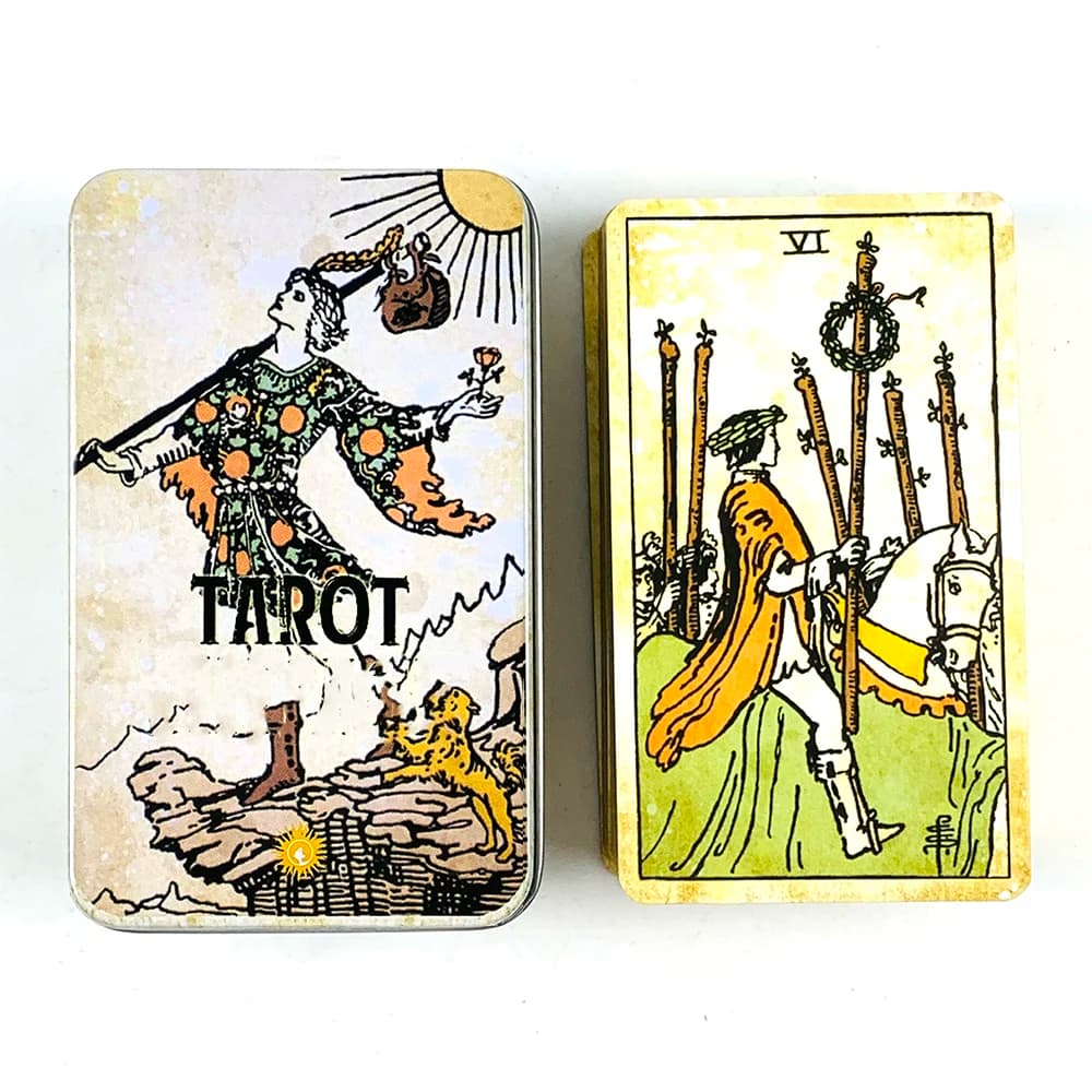 Carte dei tarocchi di alta qualità Scatola di latta Carte vintage Mazzo di divinazione classica con guida in carta, giochi di Halloween e Natale