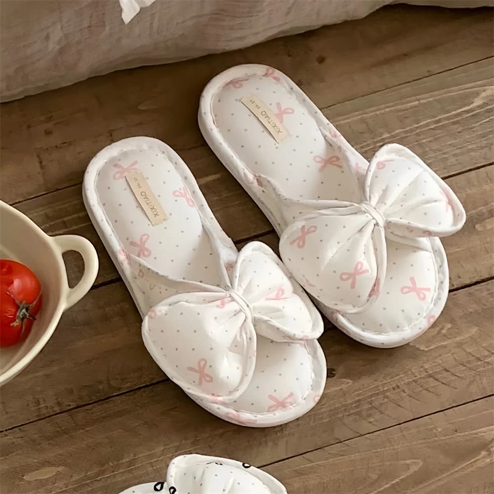Universal Women's Fashion Indoor Casual Comfortable Slippers New Cute Bow Household Warm Fluffy Lightweight Shoes