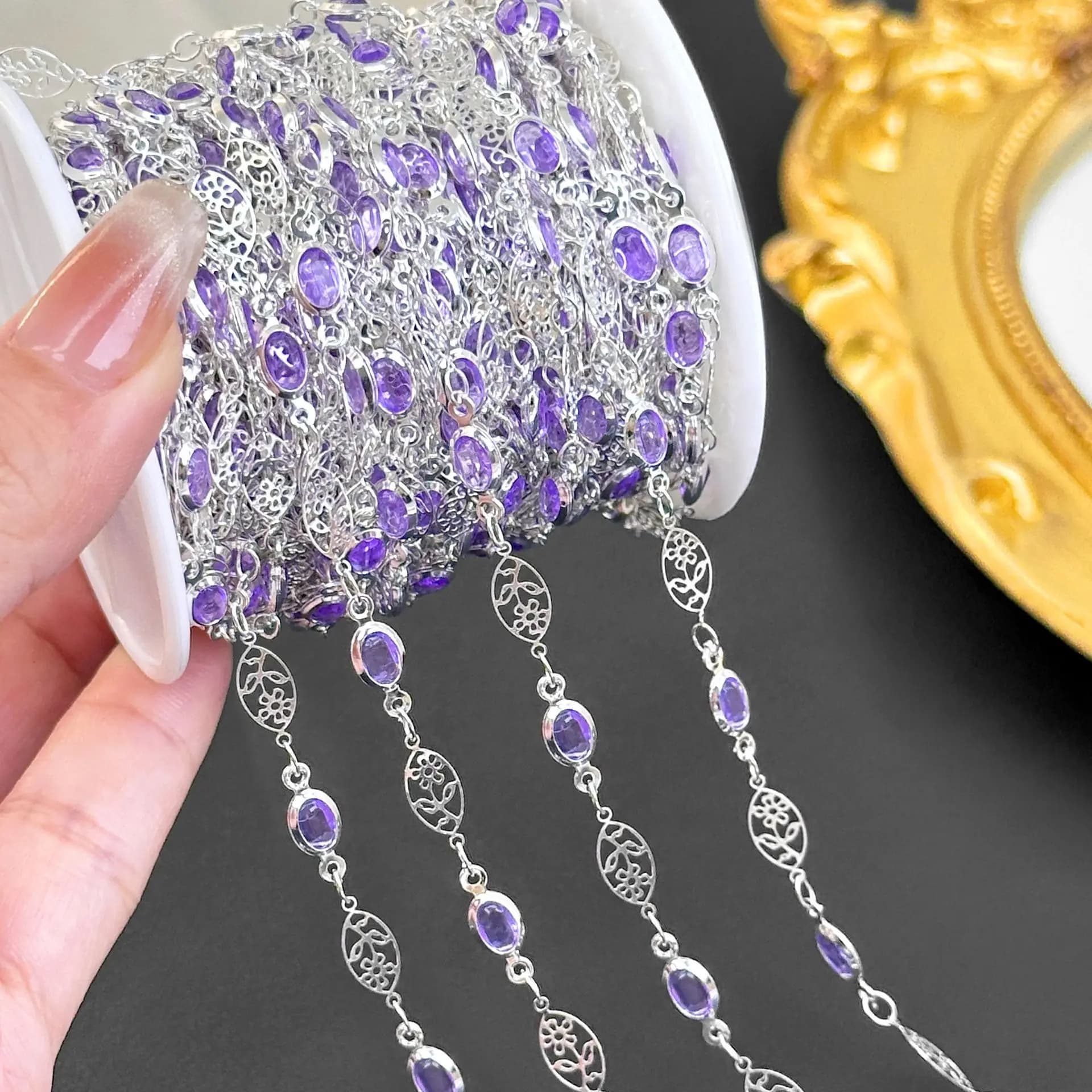 Catena Decorativa Fai-da-Te con Fiori Intarsiati di Diamanti, 0,5/1/2M, per Bracciali, Collane, Abbigliamento e Confezioni
