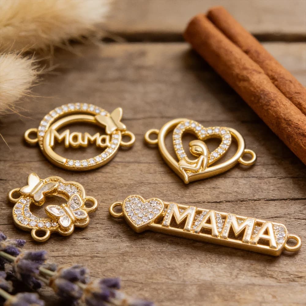 2 pezzi connettori a maglie in ottone zircone lettera MAMA cuore farfalla ciondoli cavi rotondi per accessori braccialetto collana gioielli fai da te