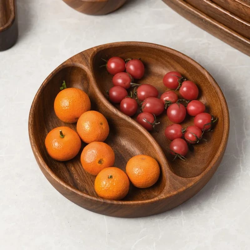 Vassoio semplice in legno di acacia, piatto di frutta secca, insalatiera giapponese per snack, vassoio rettangolare in legno massello