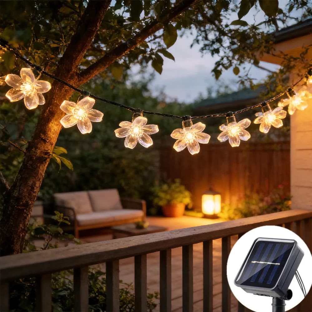 Luci Solari a Forma di Fiore per Esterni 5/7/12M, Luci LED a Stringa per Decorazioni Natalizie, Matrimoni e Feste, per Casa e Giardino