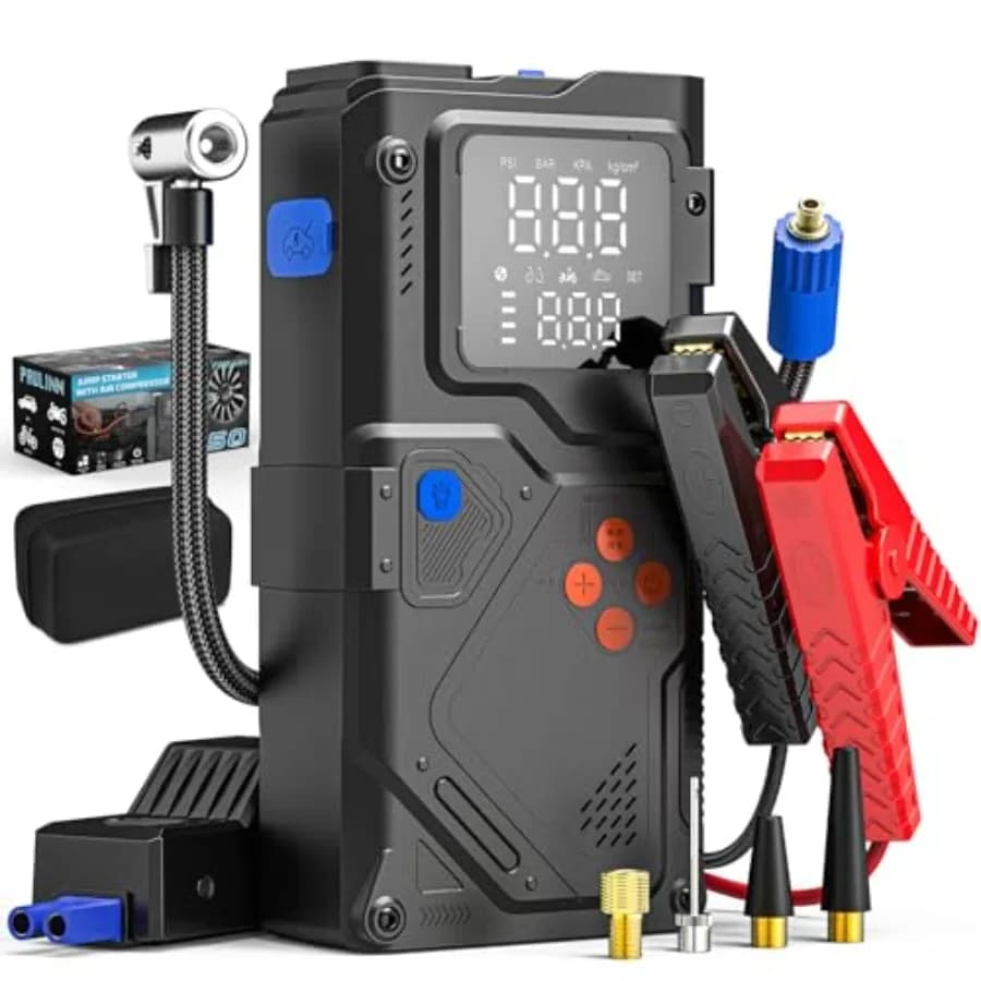 Avviatore portatile con compressore d'aria 150PSI e corrente di picco 6000A per tutti i veicoli diesel a gas e 10 litri Include Ti