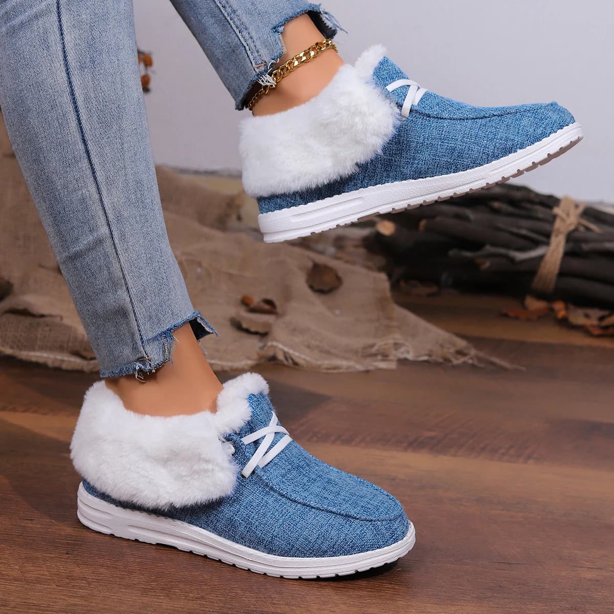 Tendenza donna caldo inverno stivaletti in peluche stivali solidi punta tonda scarpe sportive mocassini bassi scarpe casual in cotone da donna da donna