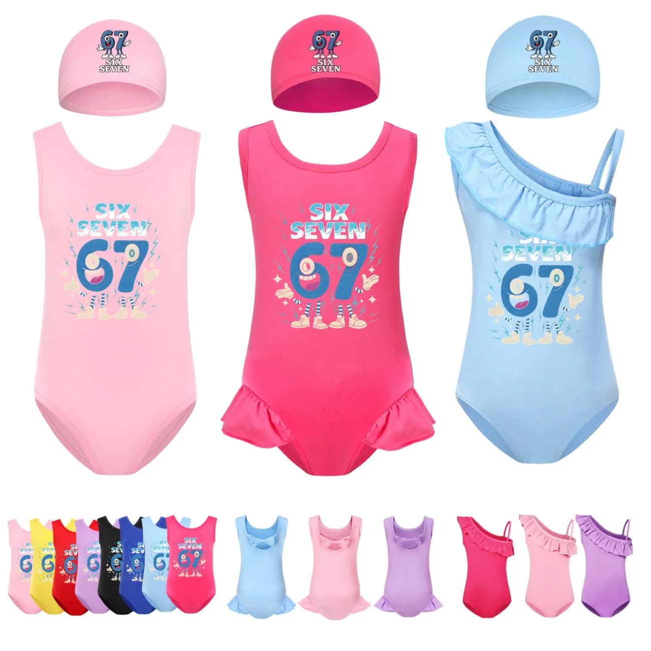 Hot 67 Meme Kids Ruba A Brainrot Ragazze 2 pezzi Costumi da bagno Set Costume intero da spiaggia con cappuccio Costume da bagno cartone animato per bambini
